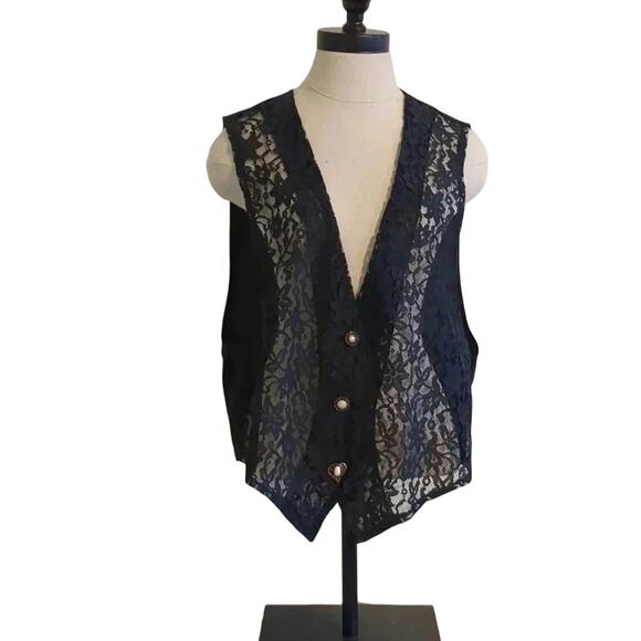 Jay Jacobs black lace vest mismatching buttons size Large - Picture 1 of 5